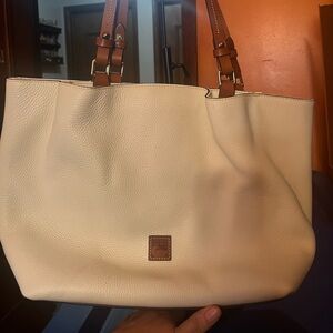 Dooney Bourke Handbag Bag Barlow  Pebbled Taupe Leather 2-Way EUC